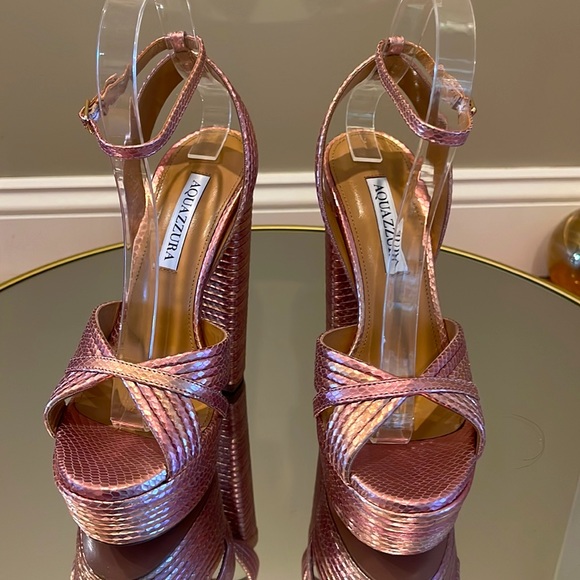 Aquazzura Sundance 140 Snake Embossed Platform Sandals sz 36.5 - Picture 6 of 15